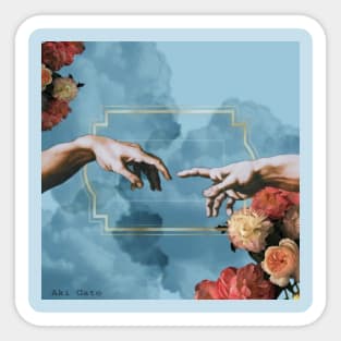 Aesthetics, The Creation of Adam, "The Touch", light academia, dark academia, blue, flowers Sticker